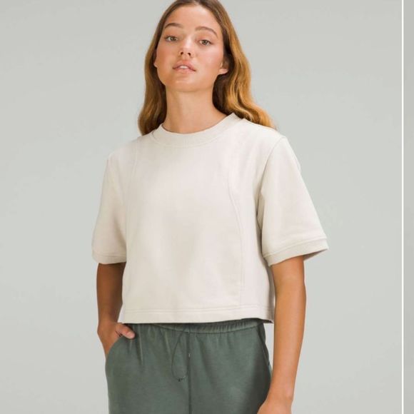Lululemon Crop Top Shirt Size 6 New Cotton French Terry Swift Tee Neutral - Picture 1 of 7